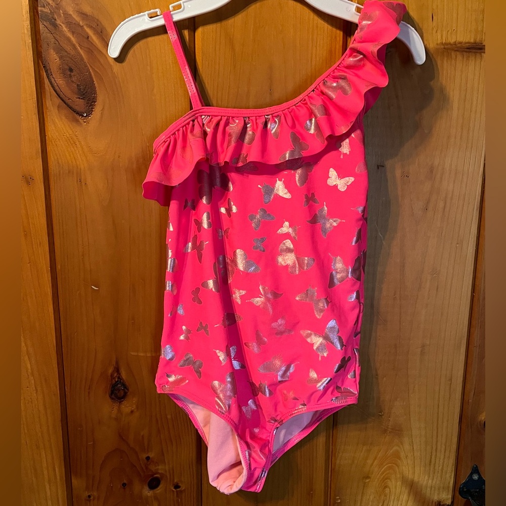 Girls 1 piece butterfly swimsuit.